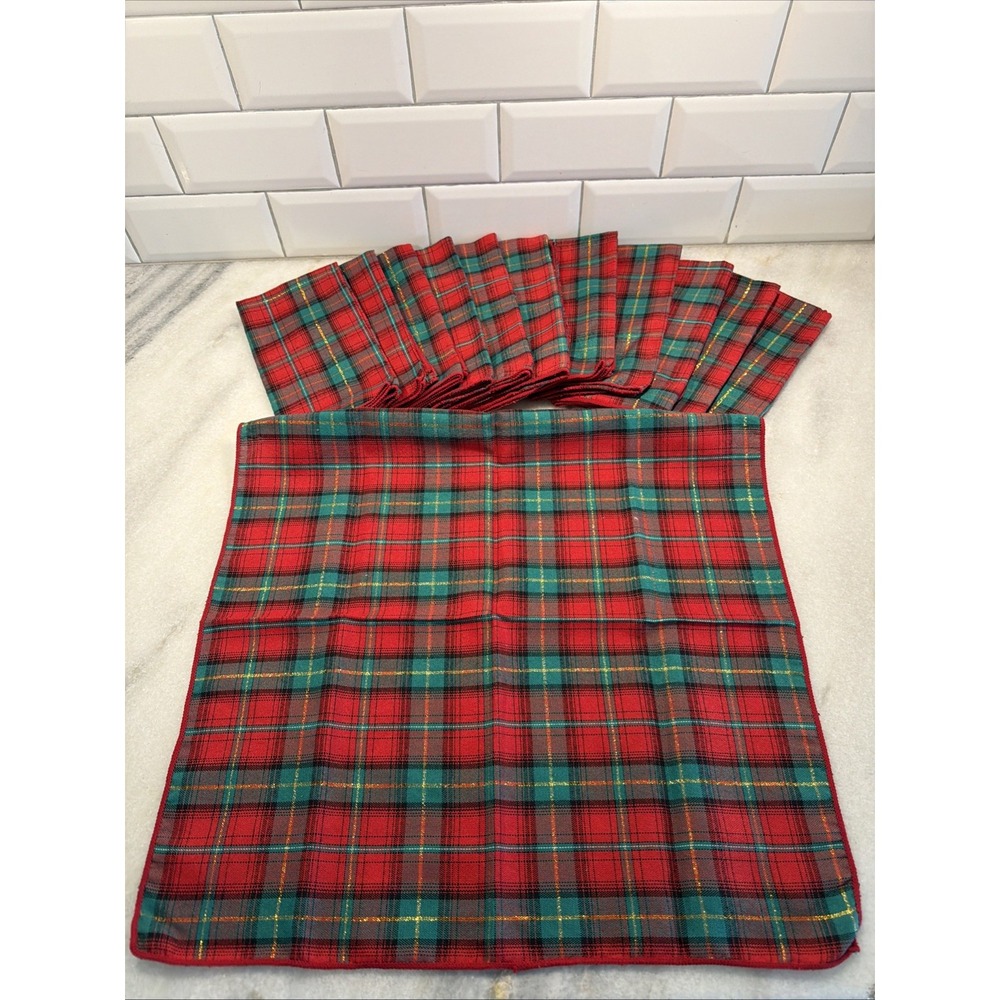 Set of 12 Vintage Classic Red Tartan Plaid Christmas Napkins GWB001